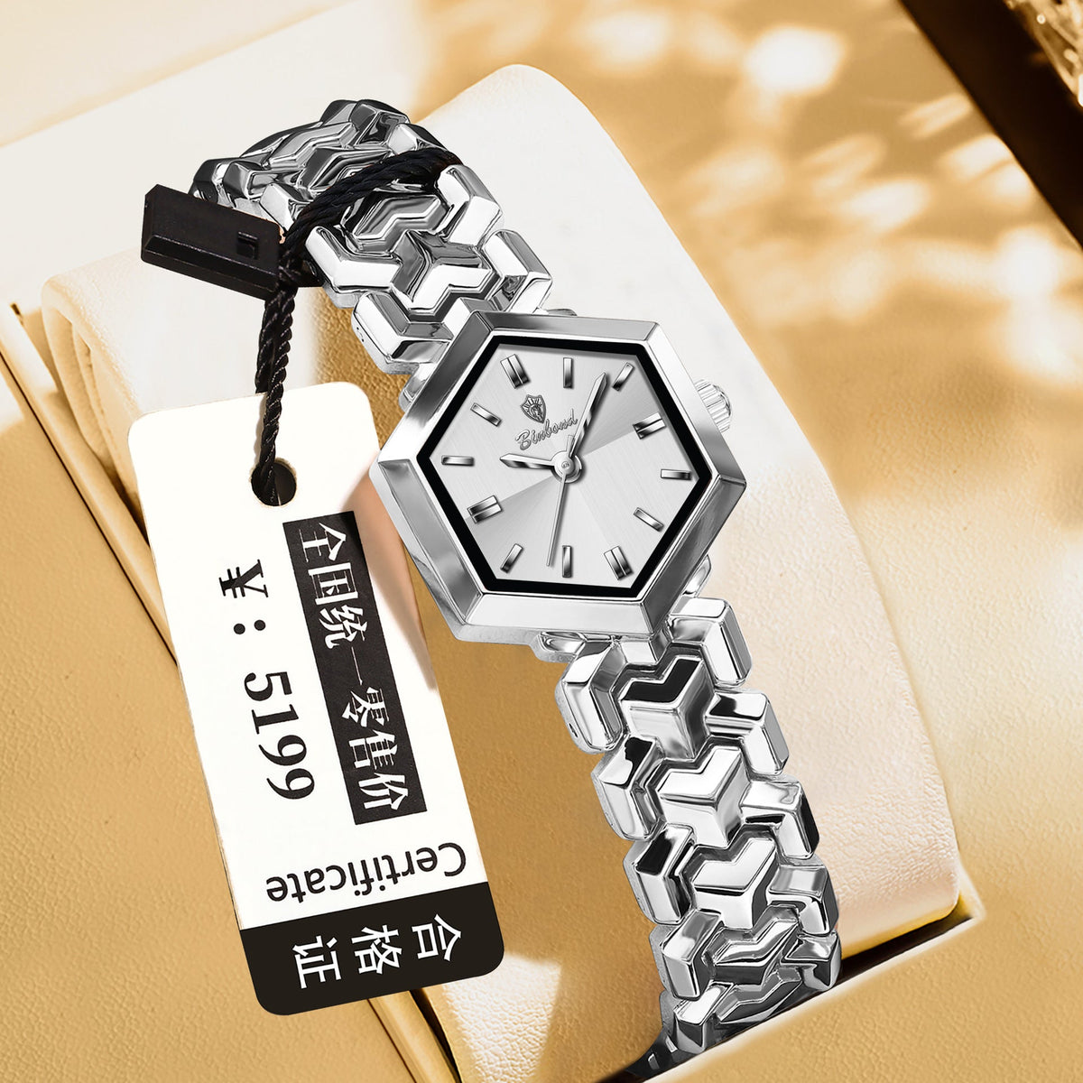 Women's octagonal waterproof quartz watch with a simple design, displayed on a clean background