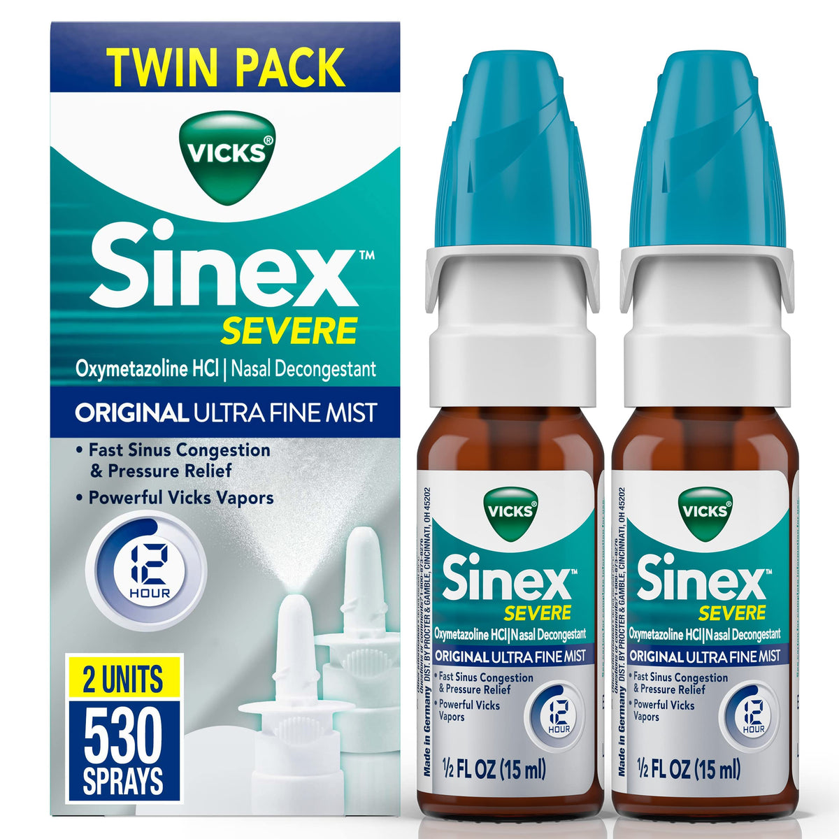 Vicks UltraMist Severe Nasal Relief Twin Pack in a box, featuring nasal spray bottles for congestion relief from BACKUPMYFILESNOW®.