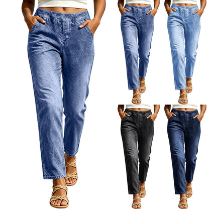 Women's casual fashionable cropped jeans in blue denim, My Store brand