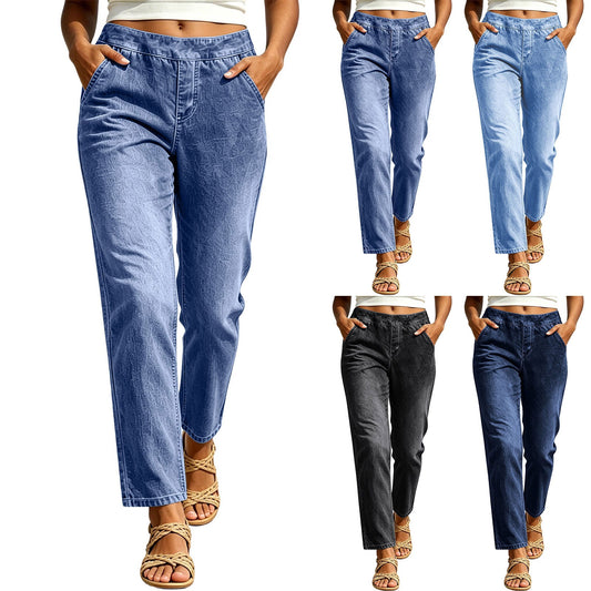 Women's casual fashionable cropped jeans in blue denim, My Store brand
