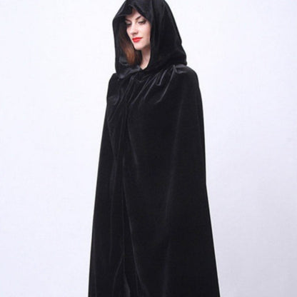 Black velvet Halloween cape cloak with a thin, flowing design