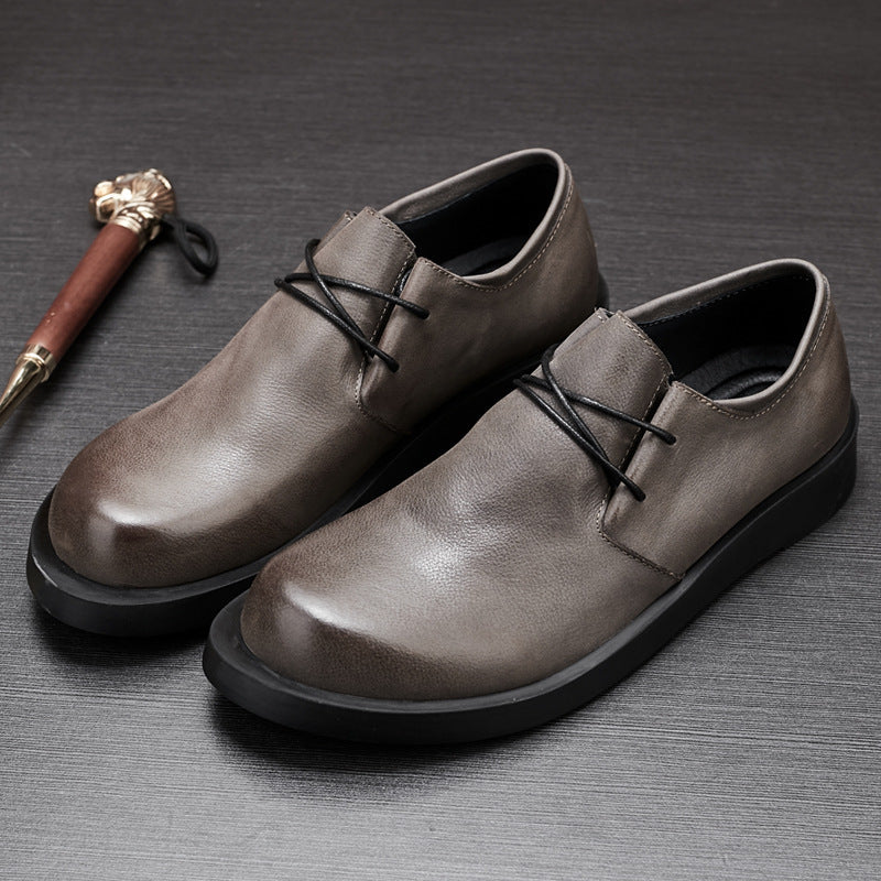 Men's breathable casual leather shoes in a classic low-top design; My Store brand