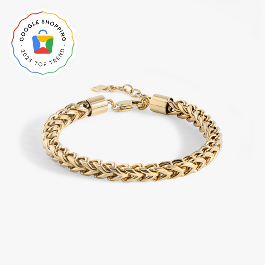 Gold adjustable wheat chain bracelet by ALEX AND ANI, stainless steel with detailed wheat design, perfect for stylish wrist wear.