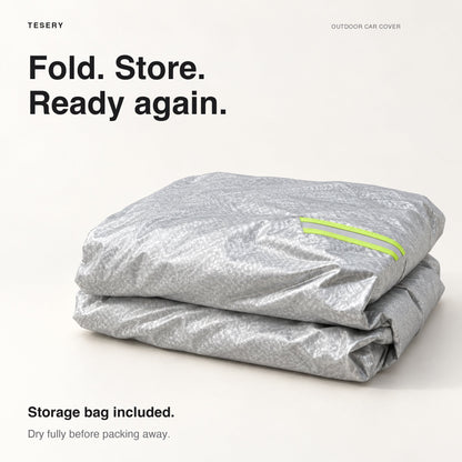 All-weather waterproof Oxford car cover for Tesla Model 3, Y, and S, provides protection against rain, snow, and dust.