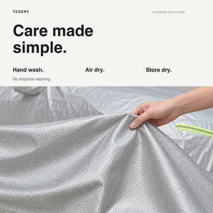 All-weather waterproof Oxford car cover for Tesla Model 3, Y, and S, protecting the vehicle from weather elements and dust.