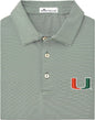 Dark green Miami Hurricanes stripe polo shirt by allCanes, featuring a classic collar and team logo on the chest.