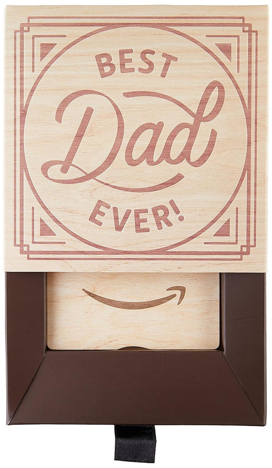 Amazon Physical Gift Card in a festive gift box, perfect for gifting to Dad or special occasions