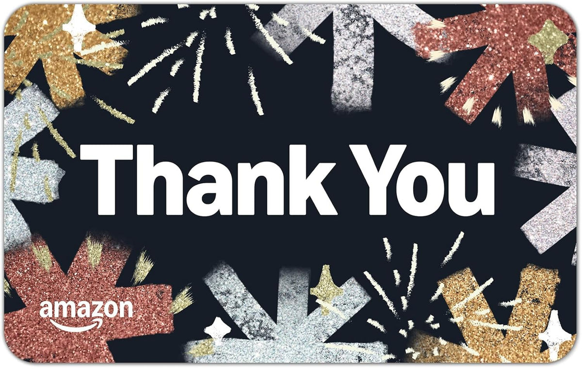 Amazon eGift Card for birthdays, digital delivery, featuring colorful birthday wishes and the Amazon logo on a gift card.