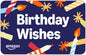 Amazon eGift Card for birthdays, digital delivery, featuring colorful birthday wishes and Amazon branding.