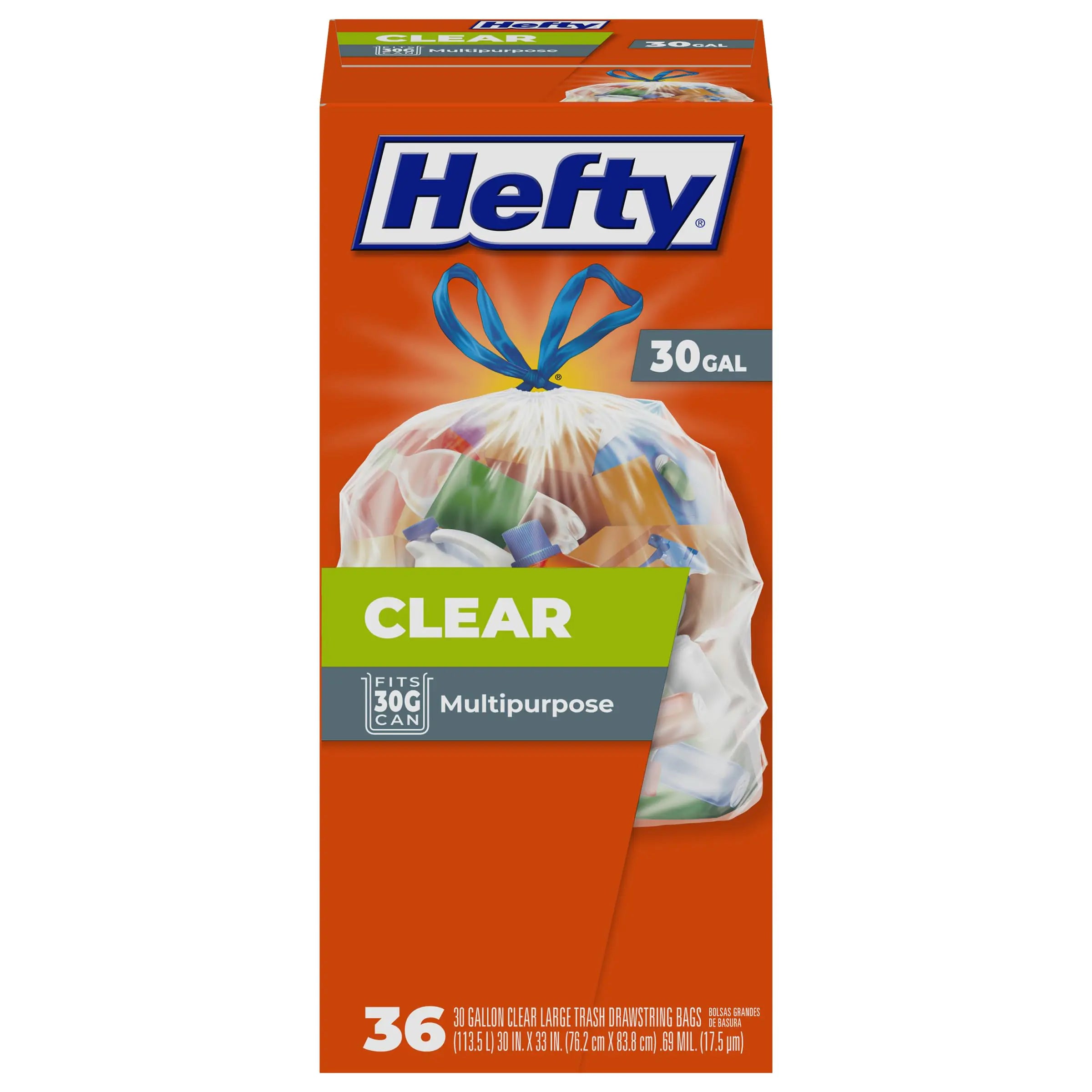 Hefty Clear Trash Bags Clear 30 Gallon 36 Count