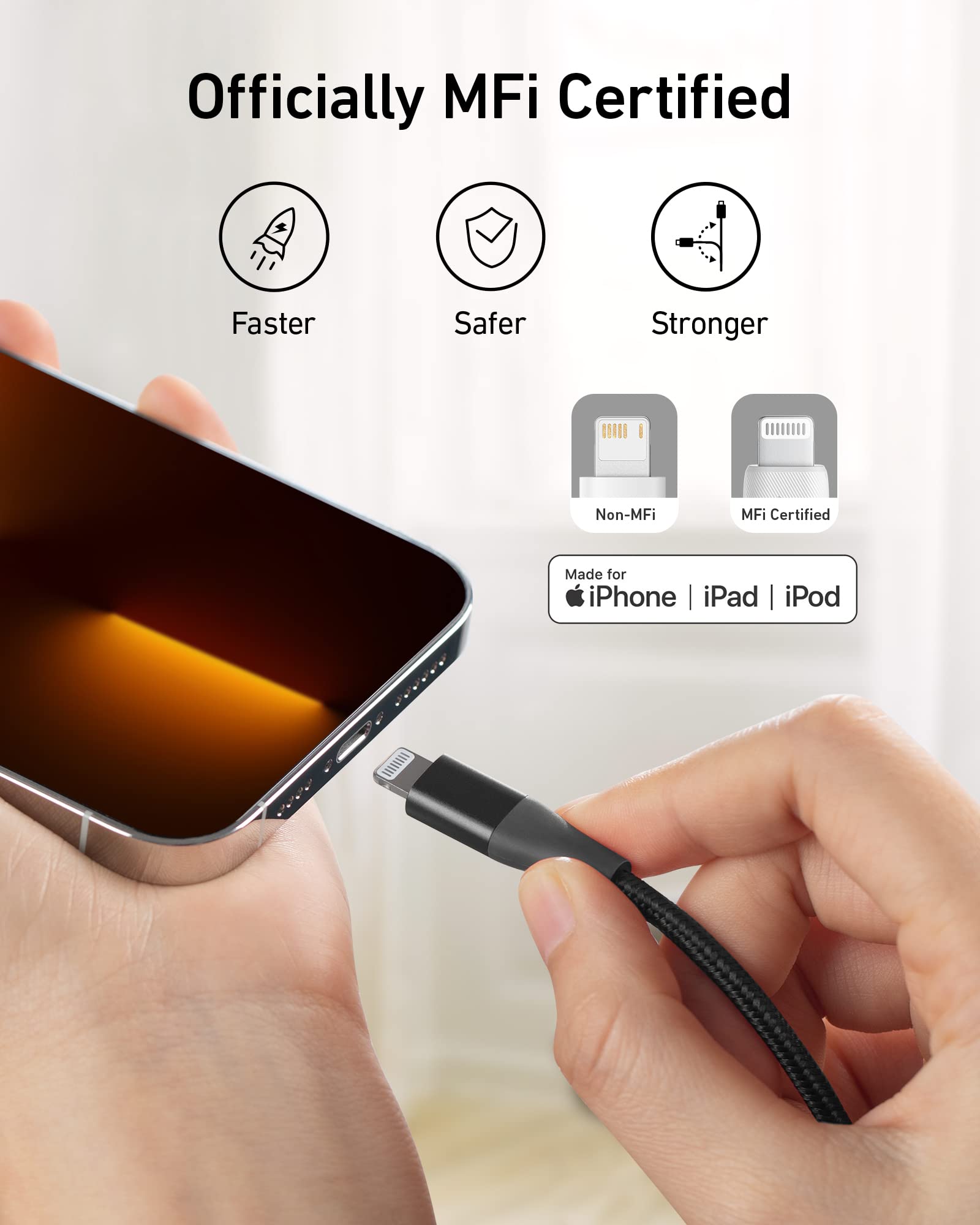 Anker <b>551</b> USB-A to Lightning Cable (3 ft / 6 ft / 10 ft) - BACKUPMYFILESNOW.COM®