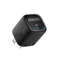 Black Anker 25W compact charger with USB-C port, shown on a white background, ideal for fast charging devices.