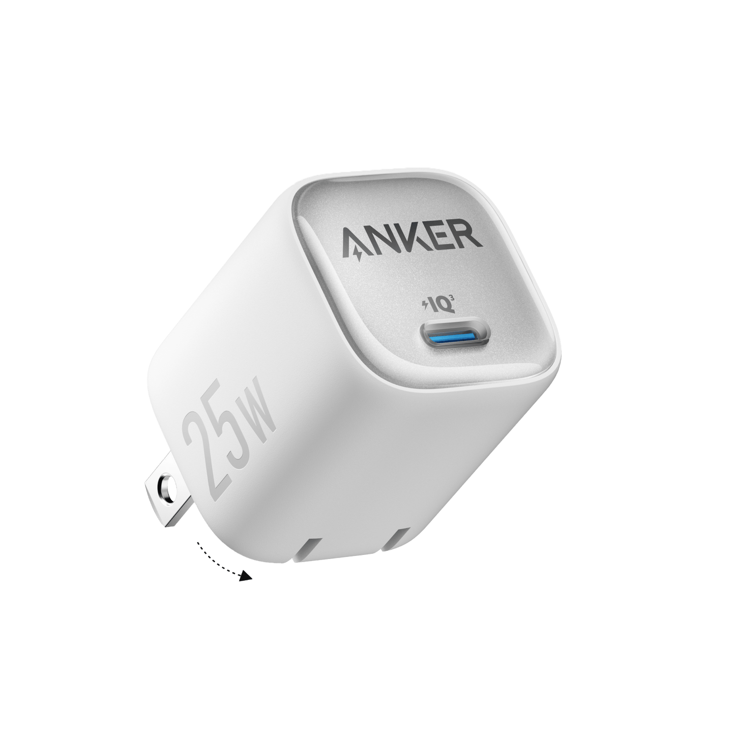 Black Anker 25W compact charger with USB-C port, shown on a white background, designed for fast charging devices