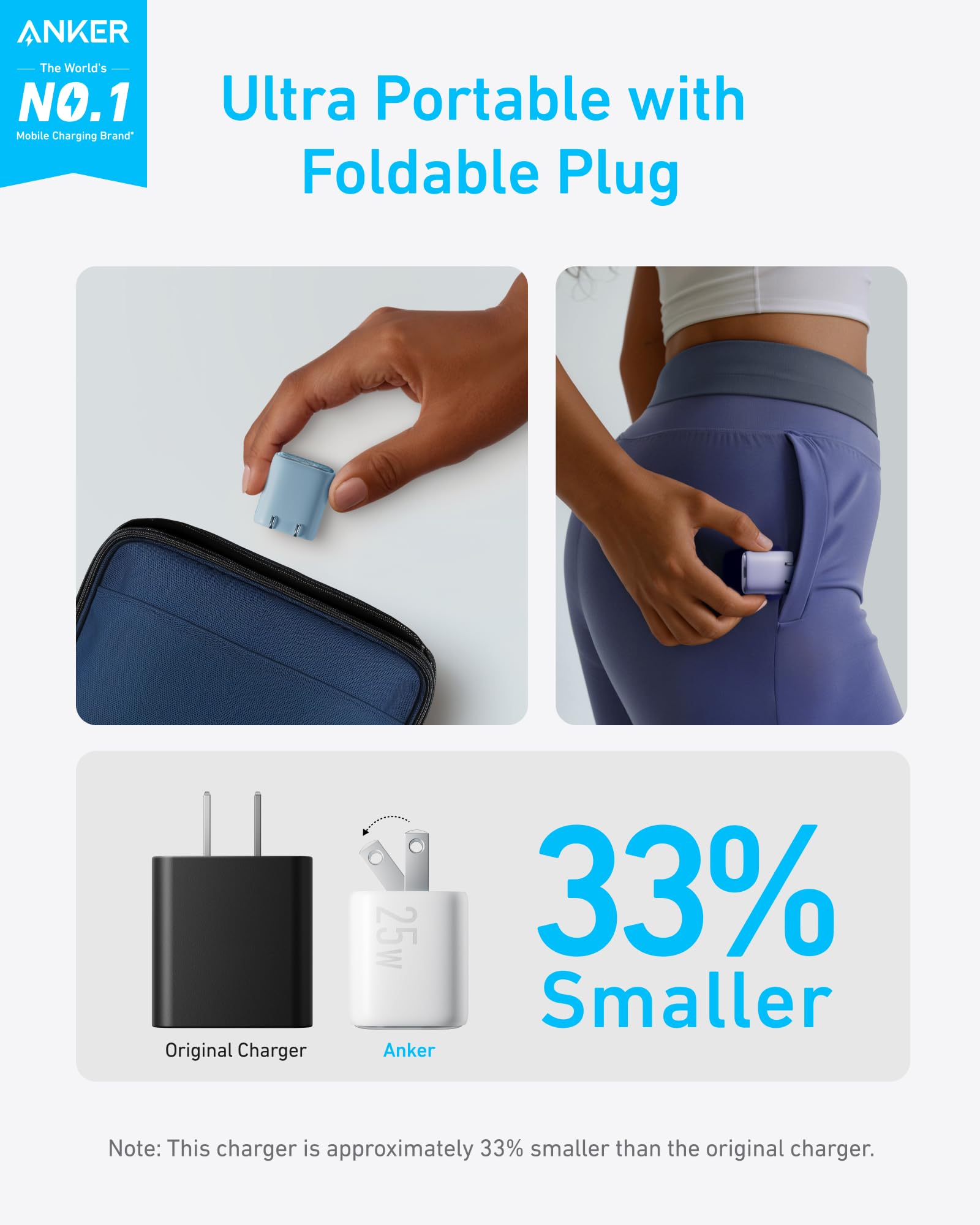 Black Anker 25W compact charger with USB-C port, designed for fast and efficient device charging.