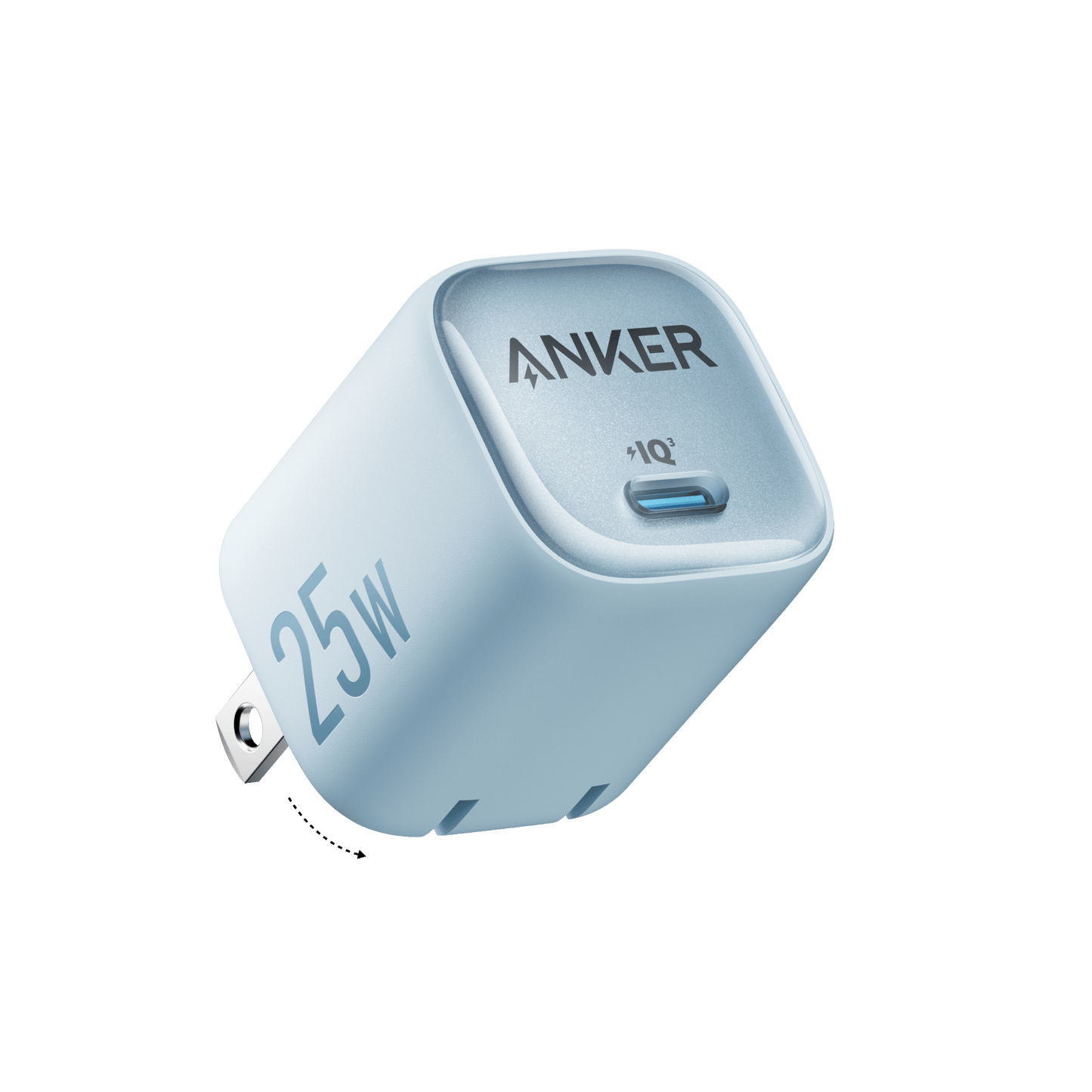 Black Anker 25W compact charger with USB-C port, designed for fast and portable charging.