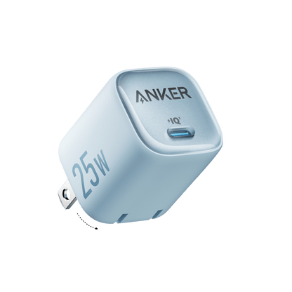 Black Anker 25W compact charger with USB-C port, designed for fast and portable charging.