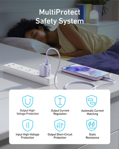 Black Anker 25W compact charger with USB-C port, designed for fast and efficient charging of devices.