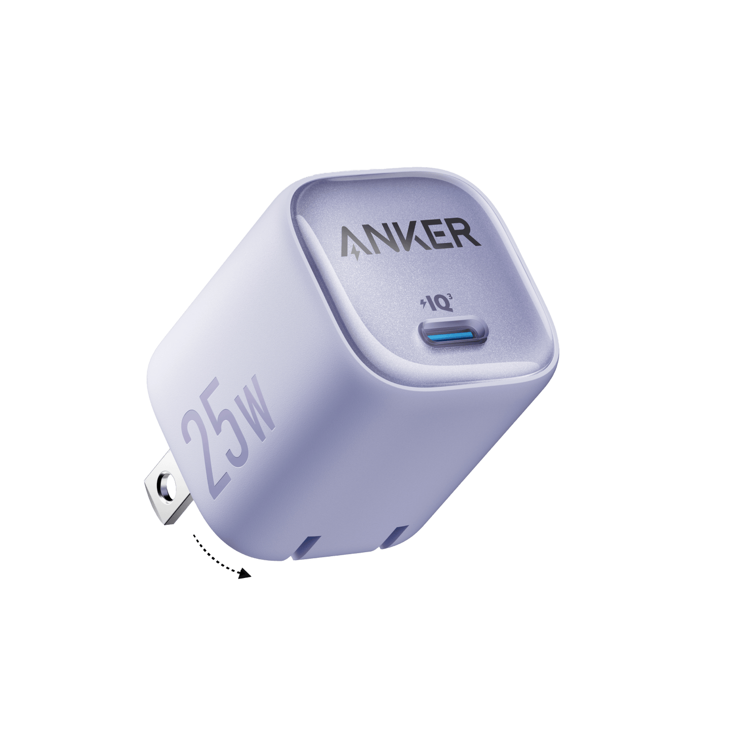 Black Anker 25W compact USB charger with foldable plug for fast and portable charging.