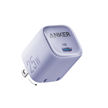 Black Anker 25W compact USB charger with foldable plug for fast and portable charging.
