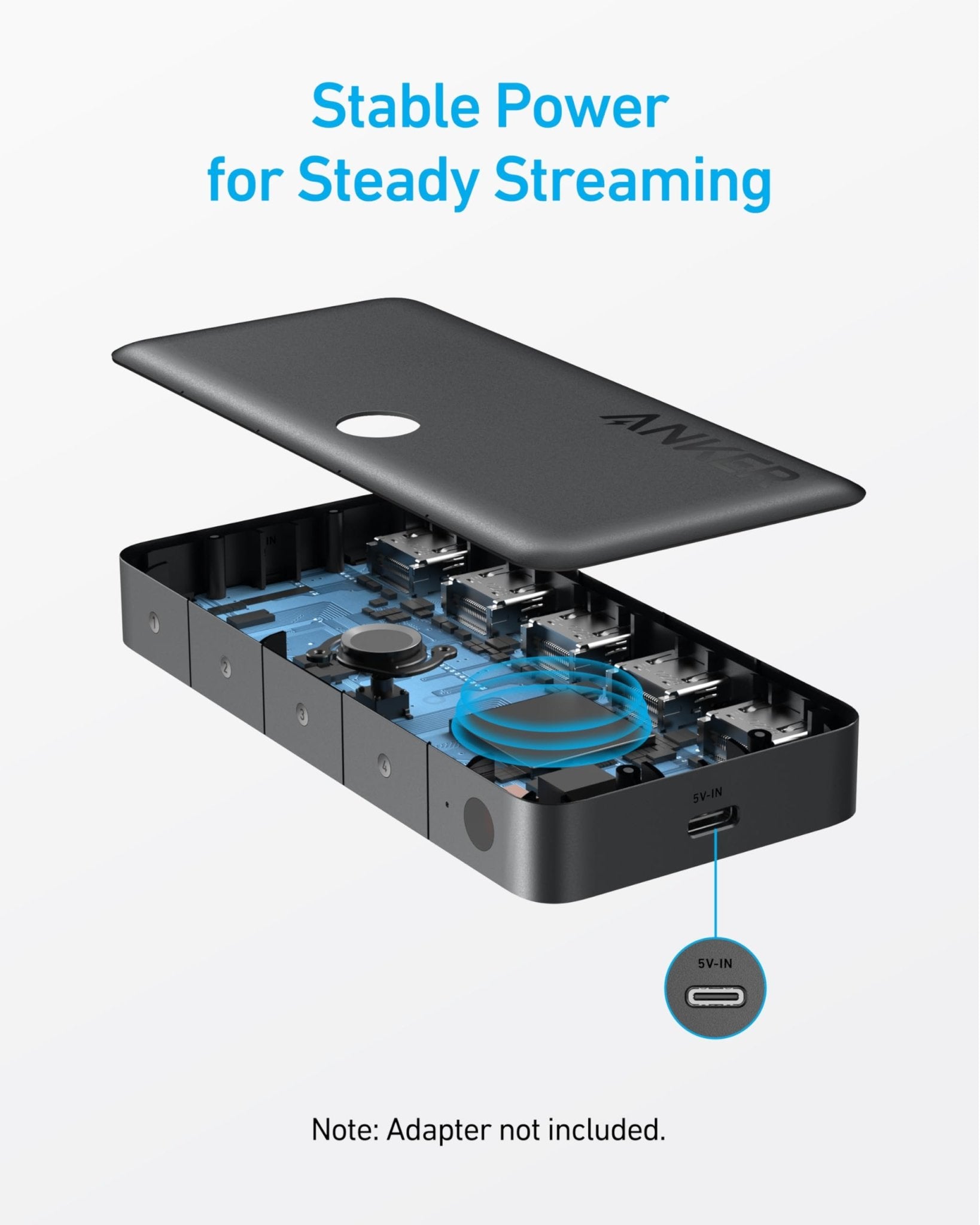 Black Anker HDMI switch with 4 input ports and 1 output, supporting 4K resolution for easy device connectivity.