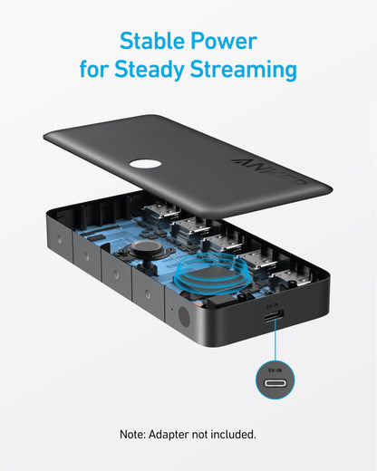 Black Anker HDMI switch with 4 input ports and 1 output, supporting 4K resolution for easy device connectivity.