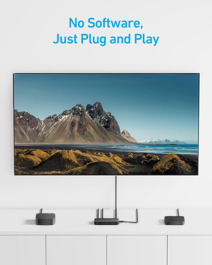 Black Anker HDMI Switch with 4 input ports and 1 output, supports 4K resolution for seamless device connectivity.