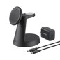 Anker MagGo 3-in-1 wireless charging station with dock stand for iPhone, Apple Watch, and AirPods in black.