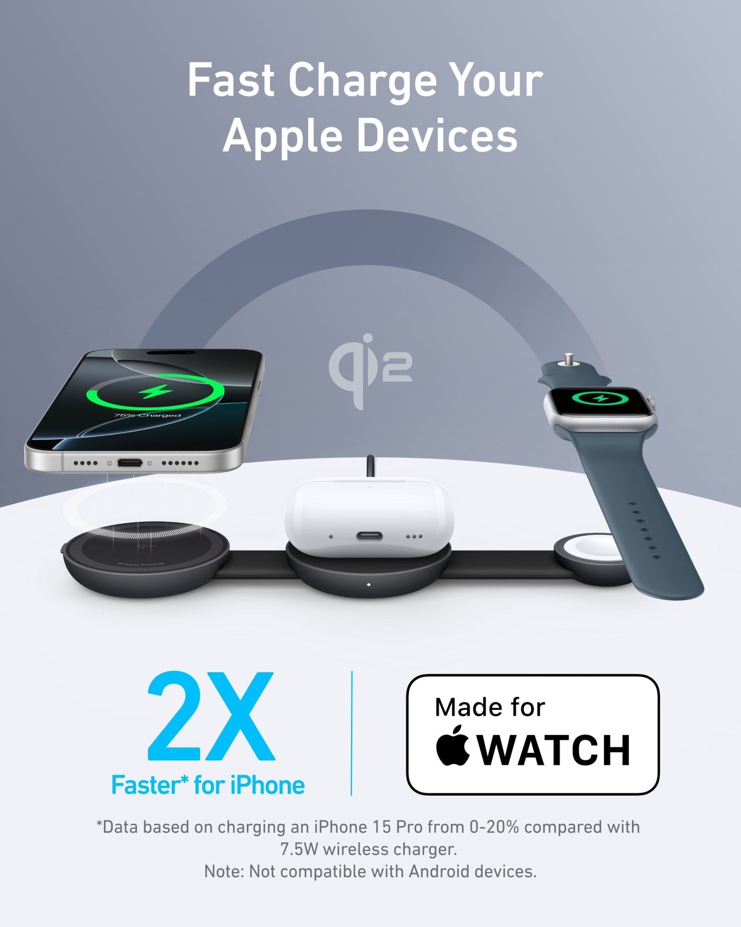 Anker MagGo wireless charging station 3-in-1 foldable pad with black stone finish and included power adapter.
