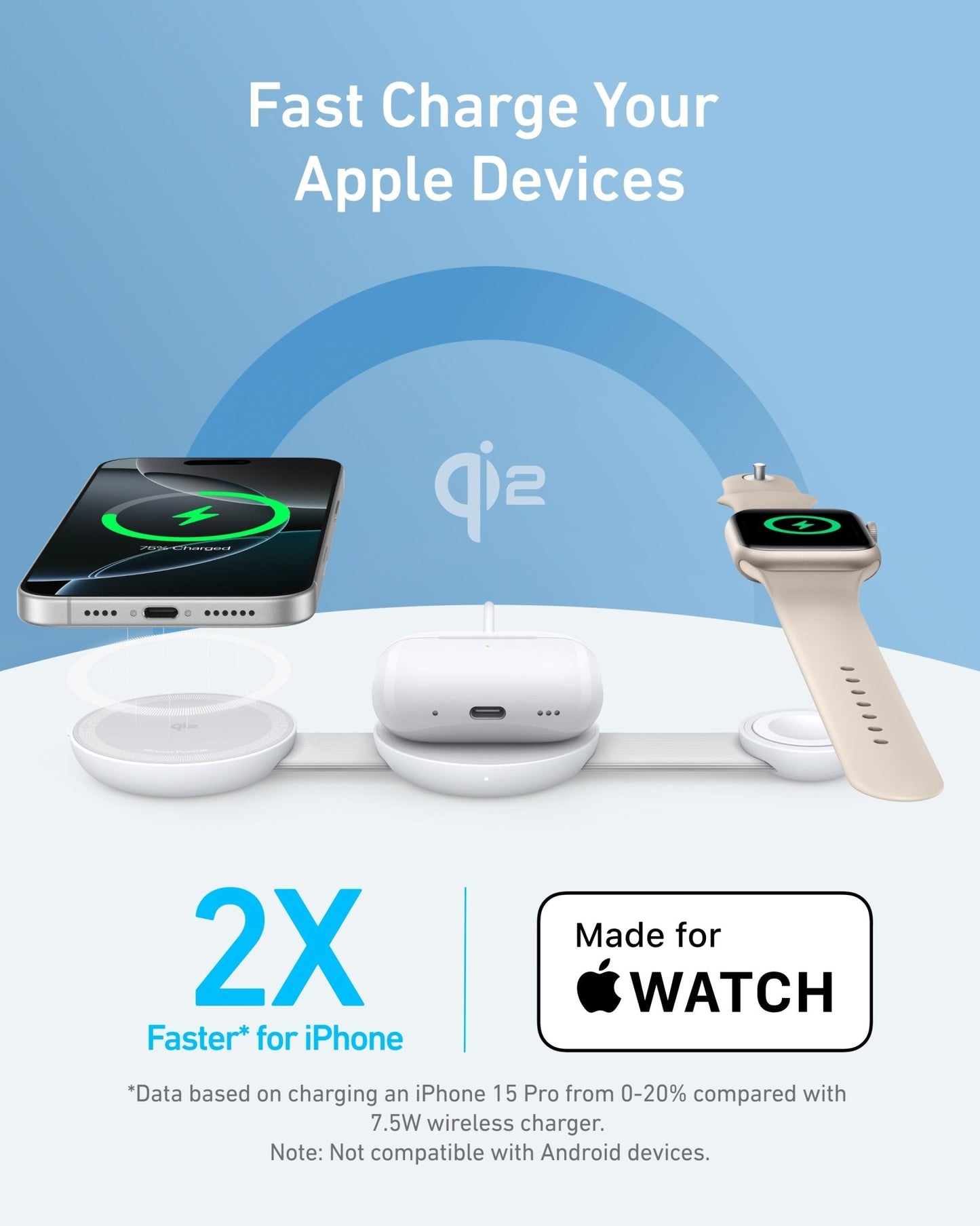 Anker MagGo wireless charging station 3-in-1 foldable pad with black stone finish and included adapter for smartphones and devices.