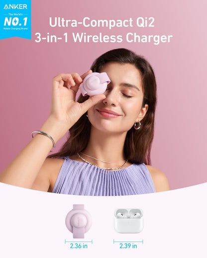Anker MagGo 3-in-1 wireless charging station with foldable pad, black stone finish, and included adapter for multiple device charging