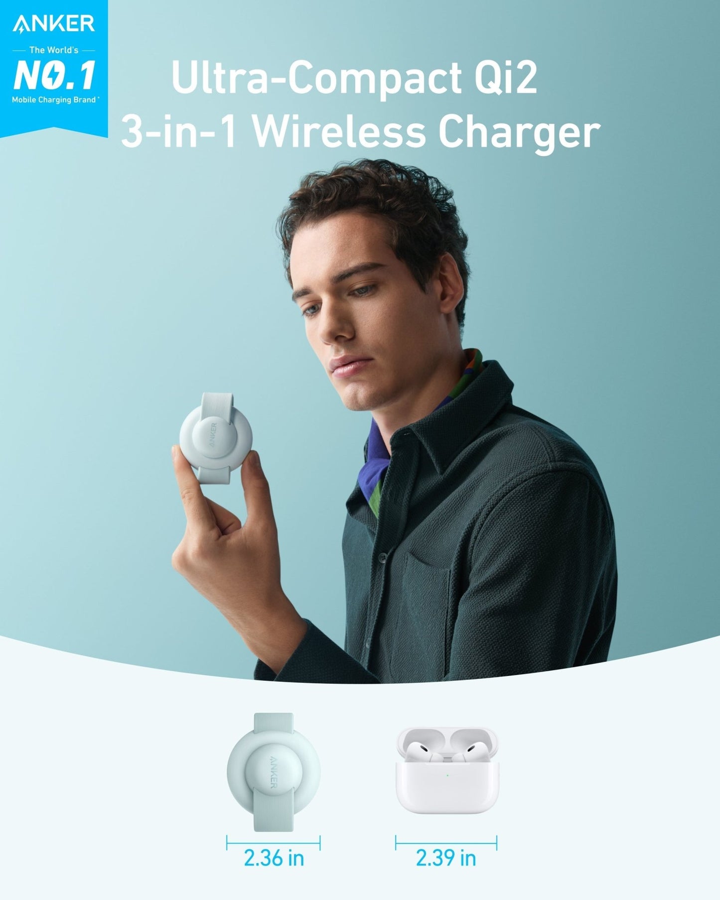 Anker MagGo wireless charging station 3-in-1 foldable pad with black stone finish and included adapter for charging multiple devices.