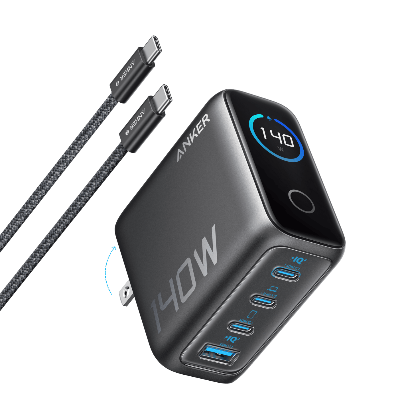 Anker Charger (140W, 4-Port, PD 3.1) with USB-C Cable - BACKUPMYFILESNOW.COM®