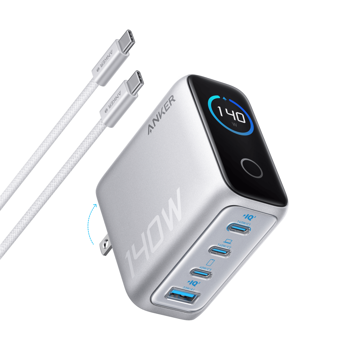 Anker Charger (140W, 4-Port, PD 3.1) with USB-C Cable - BACKUPMYFILESNOW.COM®