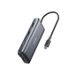 Anker 553 USB-C Hub in black showing multiple ports for charging and connectivity on a sleek electronic device.