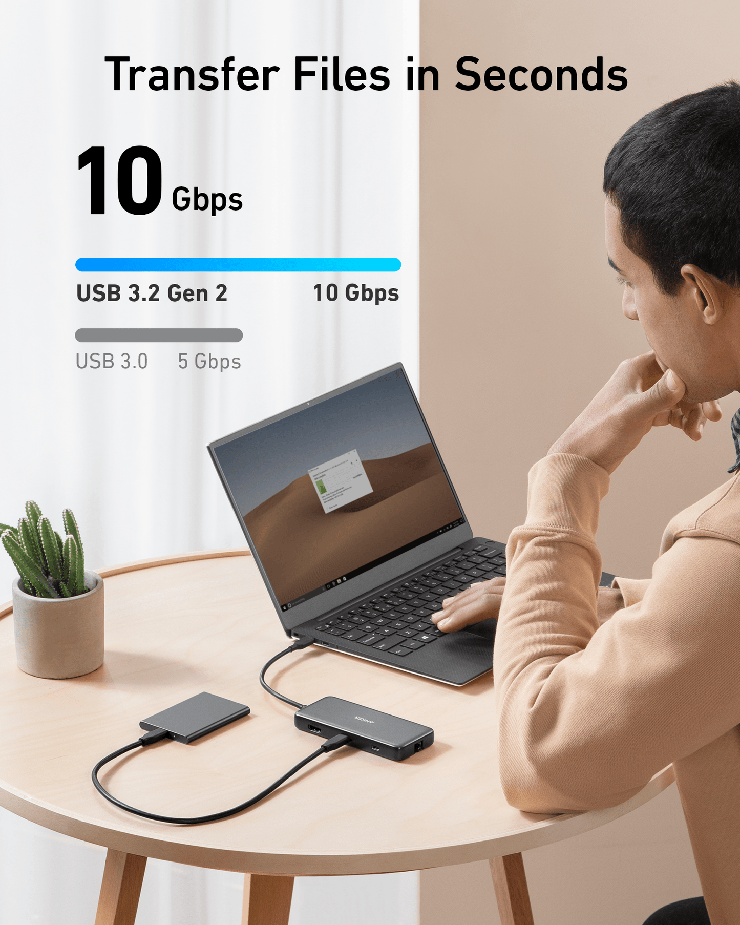 Black Anker 555 USB-C Hub with 8 ports for charging only, compact design, and multiple connectivity options.