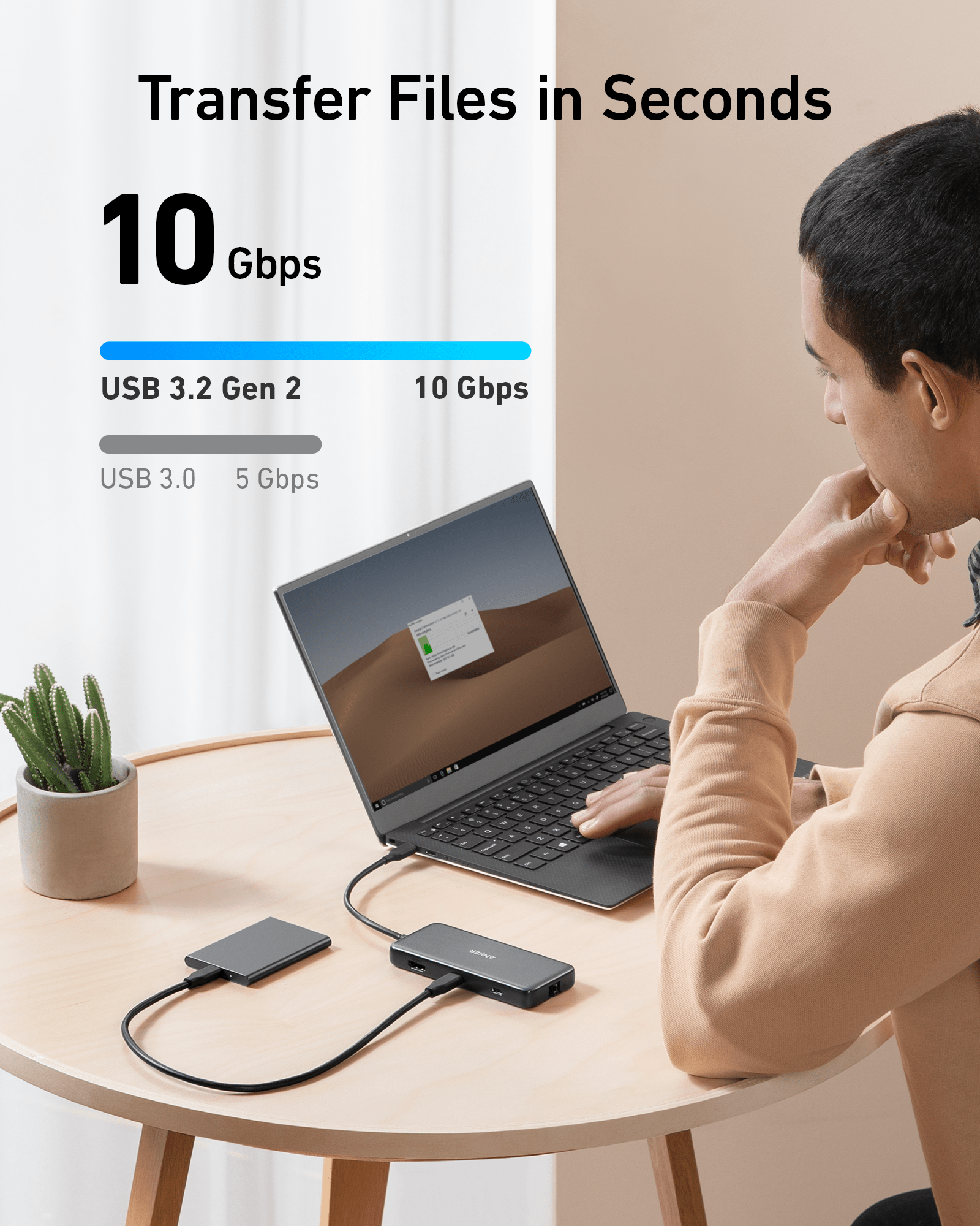 Black Anker 555 USB-C Hub with 8 ports for charging only, compact design, and multiple connectivity options.