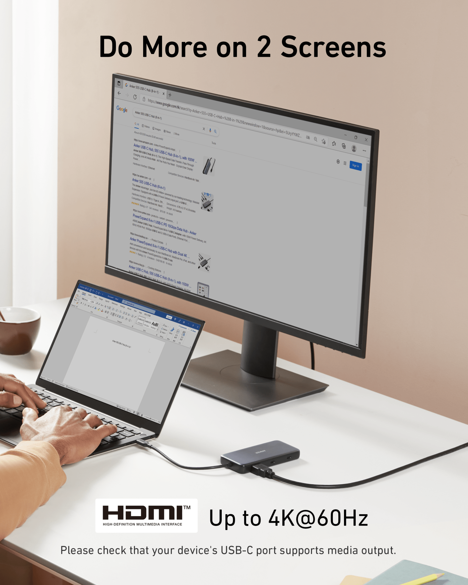 Anker 555 USB-C Hub black with multiple ports for charging only, compact 8-in-1 design for connecting devices.