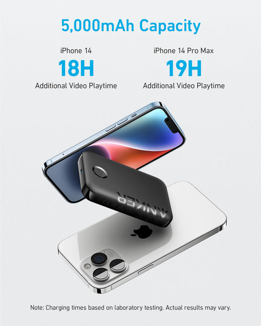Anker 321 MagGo Battery PowerCore Magnetic 5K in black, compact portable charging device with magnetic attachment.