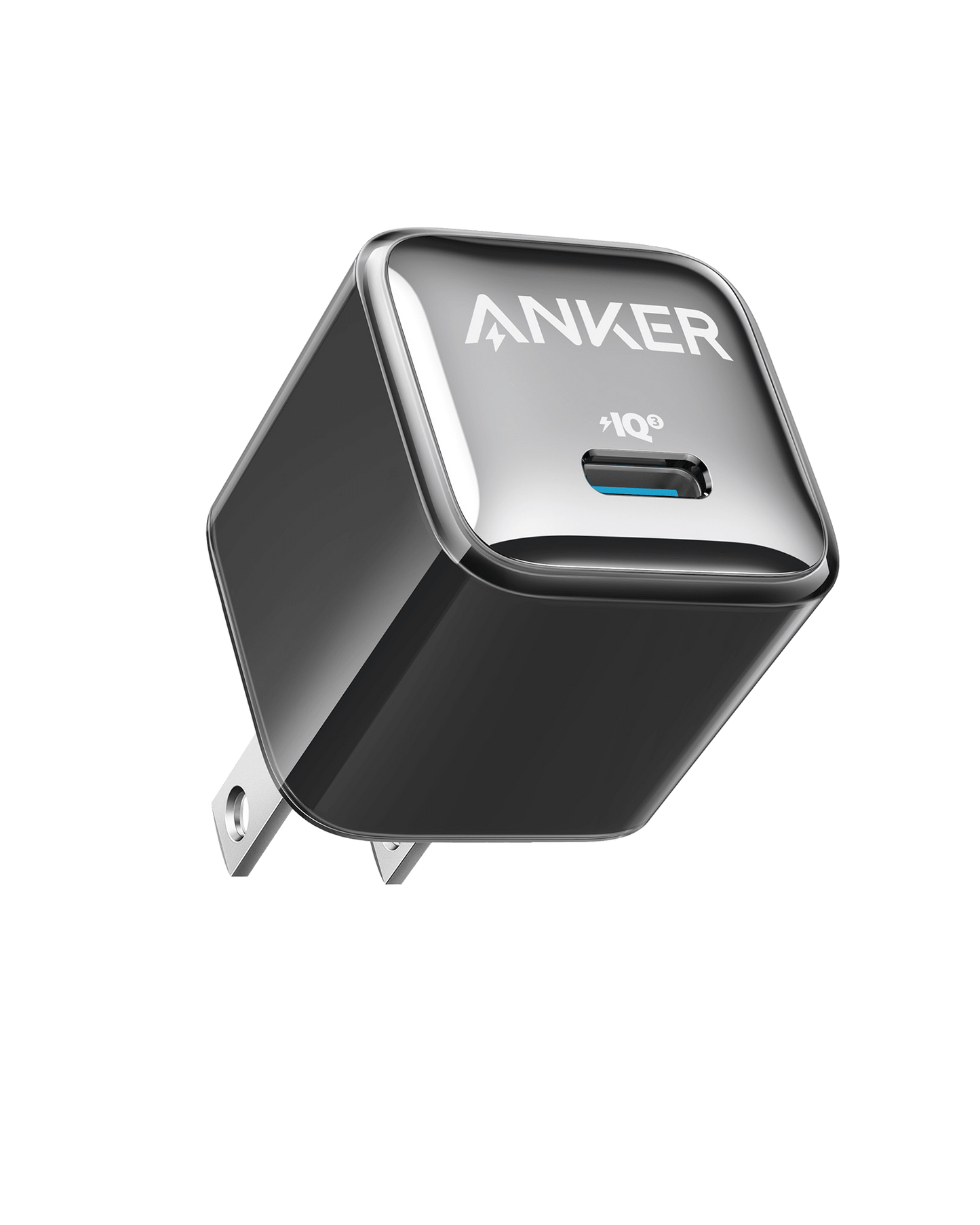 Anker Nano Charger 20W in black, compact charging device with USB-C port for fast power delivery.