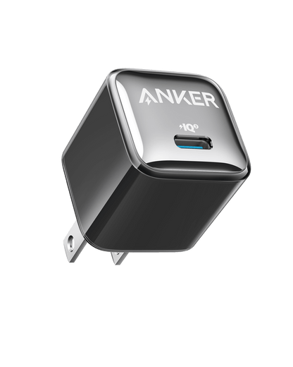 Anker Nano Charger 20W in black, compact charging device with USB-C port for fast power delivery.