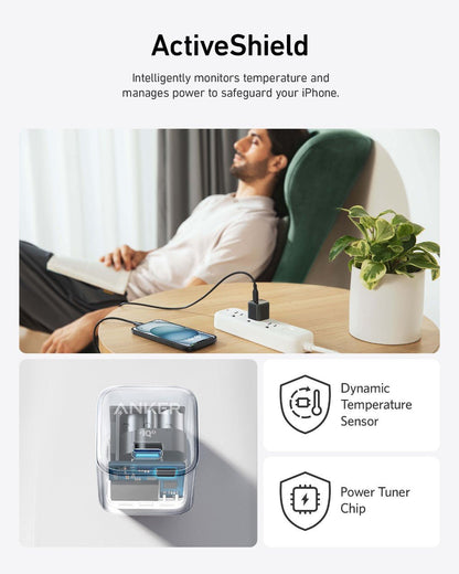 Black Anker Nano Charger 20W for fast charging, compact design with a single USB-C port, ideal for quick device power up.