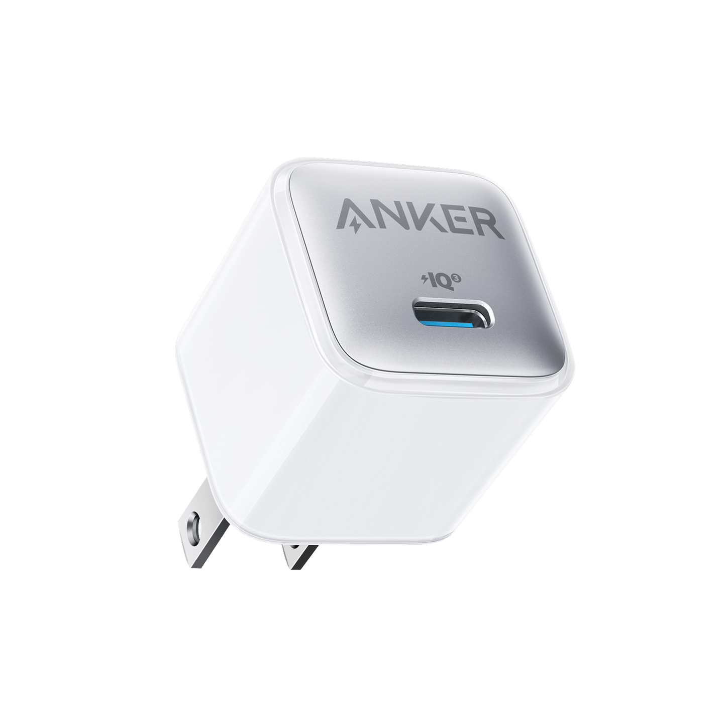Anker Nano 20W charger in black, compact design for fast charging devices, shown from front view.