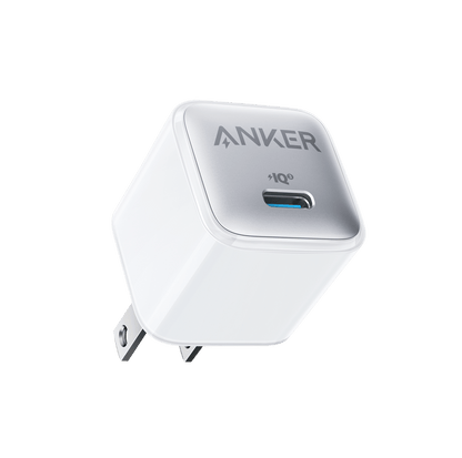 Anker Nano 20W charger in black, compact design for fast charging devices, shown from front view.