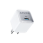 Anker Nano 20W charger in black, compact design for fast charging devices, shown from front view.