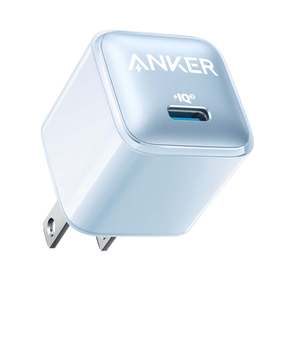 Black Anker Nano Charger 20W for fast charging, compact design ideal for smartphones and compatible devices.