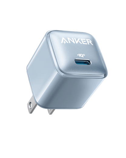 Anker Nano 20W charger in black, compact charging device with USB-C port for fast device charging.