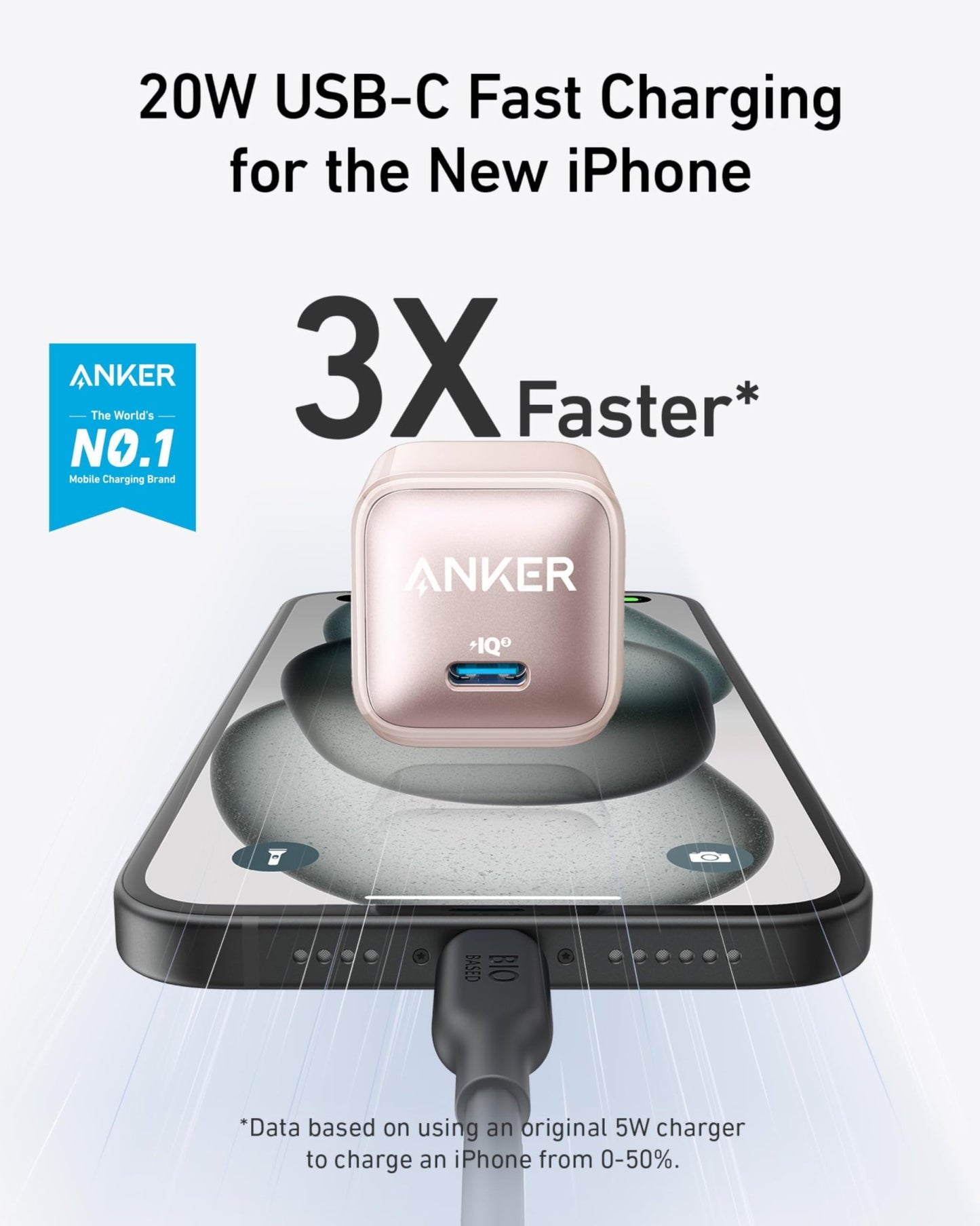 Anker Nano 20W charger, compact black charging device for fast power delivery, designed for smartphones and compatible devices.