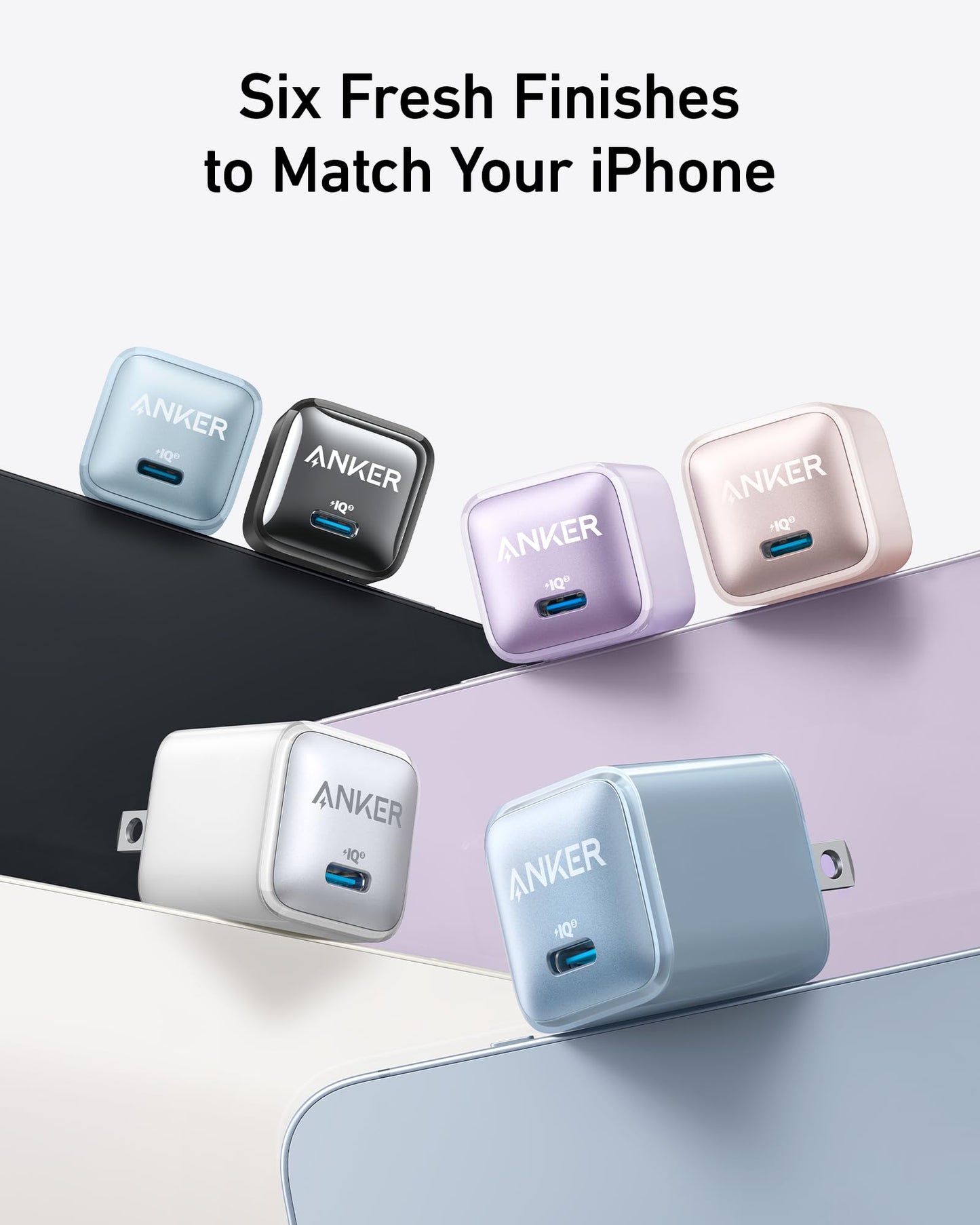 Anker Nano 20W charger, compact black charging device for fast power delivery, shown on a neutral surface.