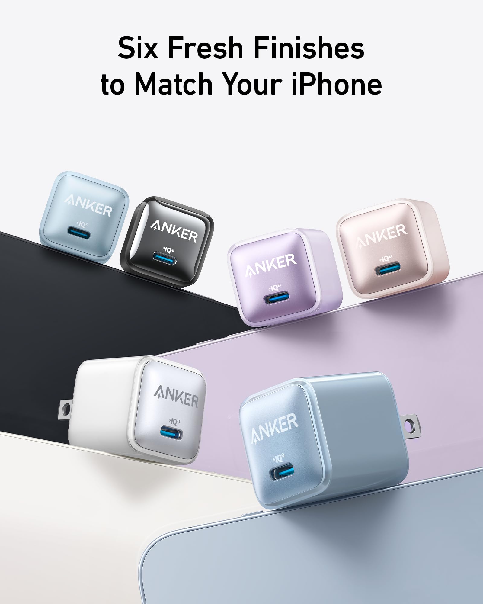 Anker Nano 20W charger, compact black charging device for fast power delivery, shown on a neutral surface.