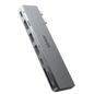 Anker 547 USB-C Hub for MacBook showing multiple ports for charging, data transfer, and connectivity on sleek black device.